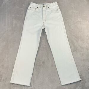 AGOLDE Jean Pinch Waist High Rise Kick Ivory White sz 27 Raw Hem Contrast Stitch